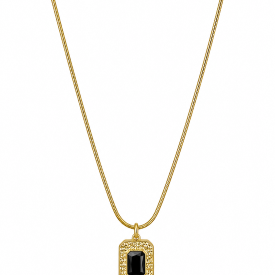 Collar dorado para mujer con colgante rectangular y piedra negra de BRAVATA