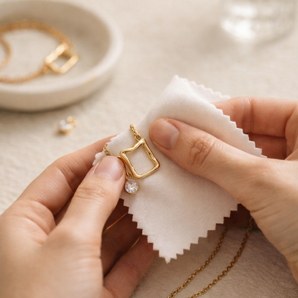 Limpieza de joya Bravata con baño de oro usando un paño suave