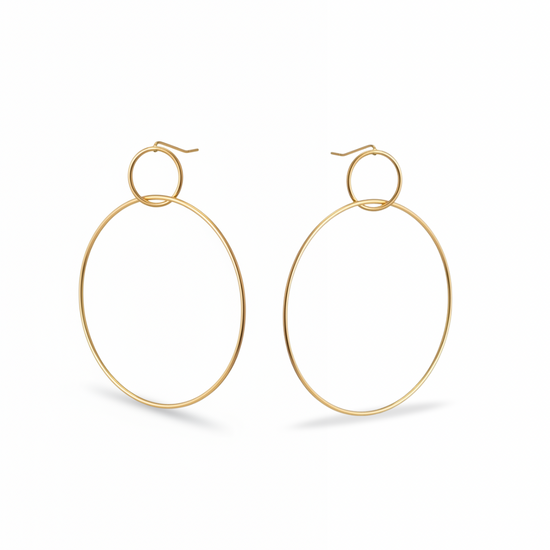 Pendientes aro doble dorado finos tamaño XL (modelo Órbita Aire)
