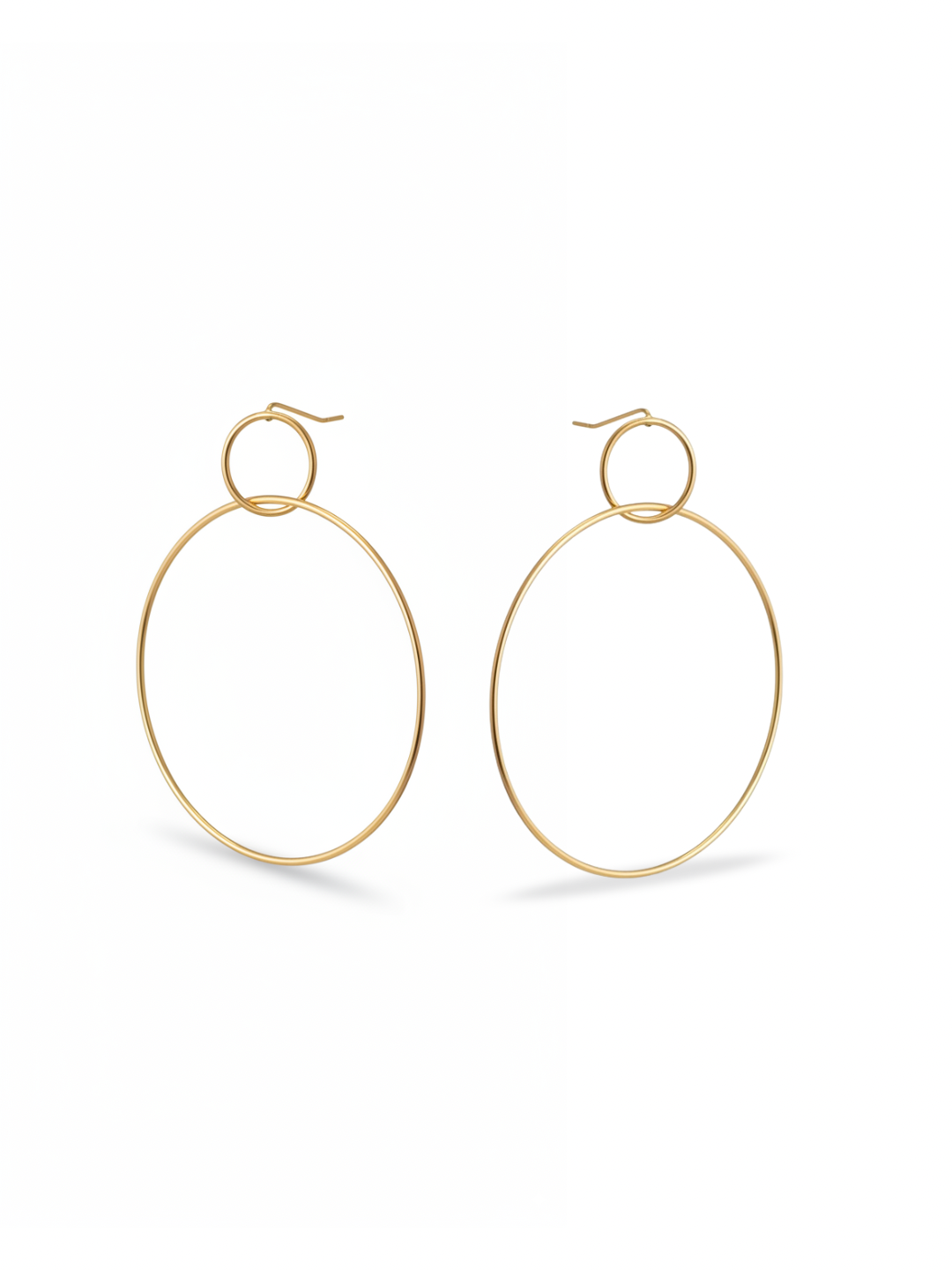 Pendientes aro doble dorado finos tamaño XL (modelo Órbita Aire)