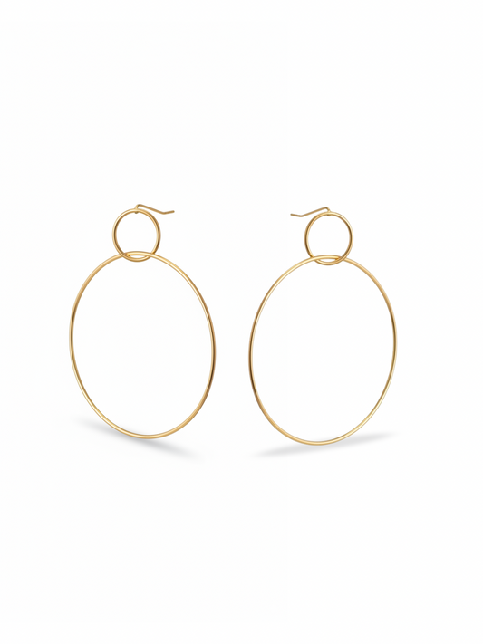 Pendientes aro doble dorado finos tamaño XL (modelo Órbita Aire)
