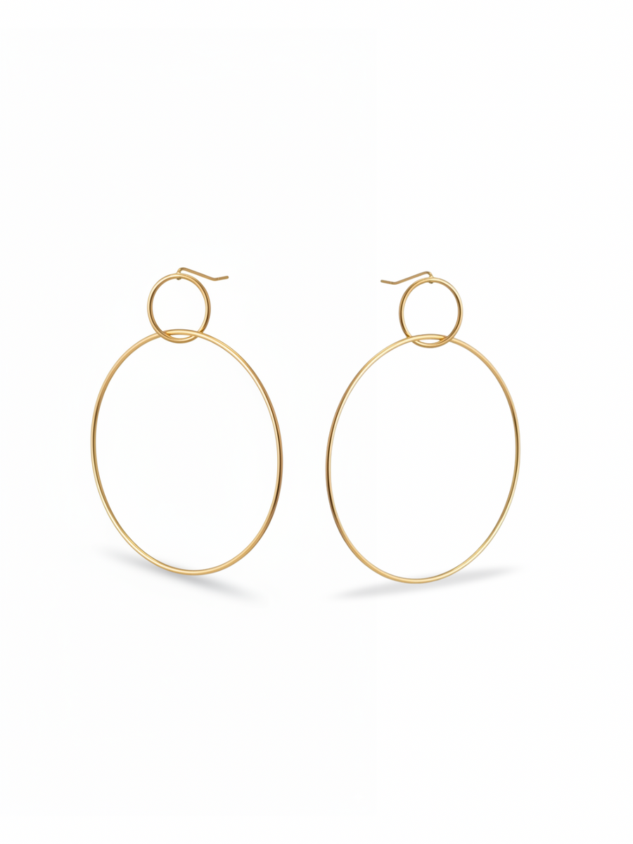 Pendientes aro doble dorado finos tamaño XL (modelo Órbita Aire)