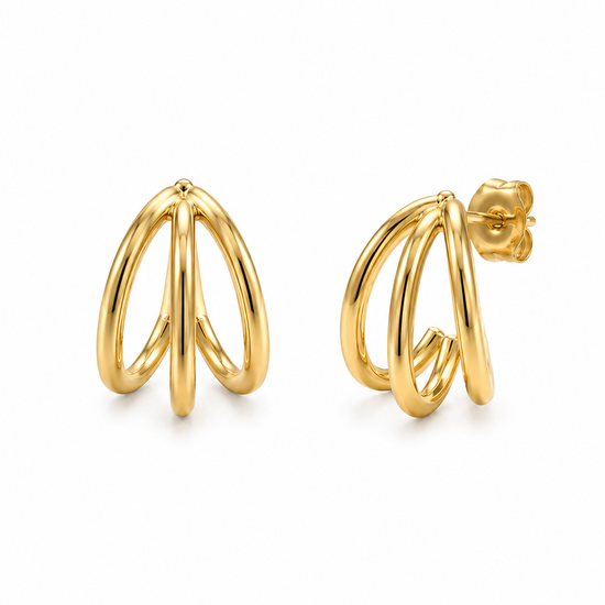 Pendientes Virel dorados con diseño de triple aro curvo BRAVATA