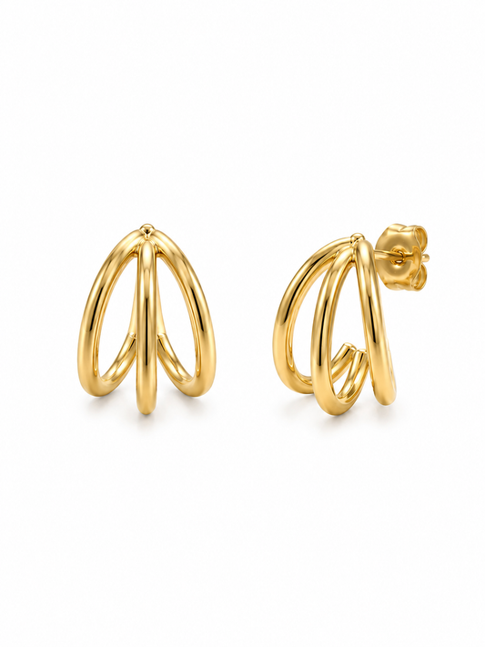 Pendientes Virel dorados con diseño de triple aro curvo BRAVATA