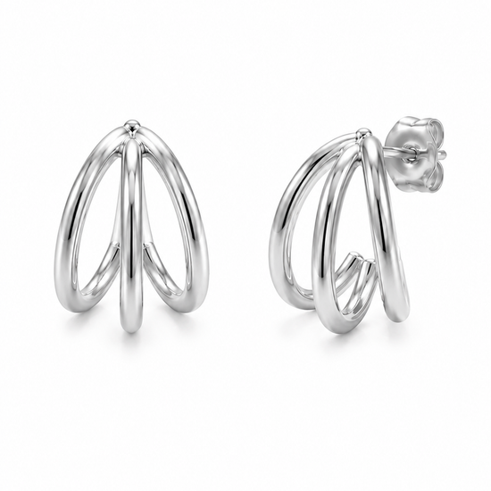 Pendientes Virel plateados con diseño de triple aro curvo BRAVATA
