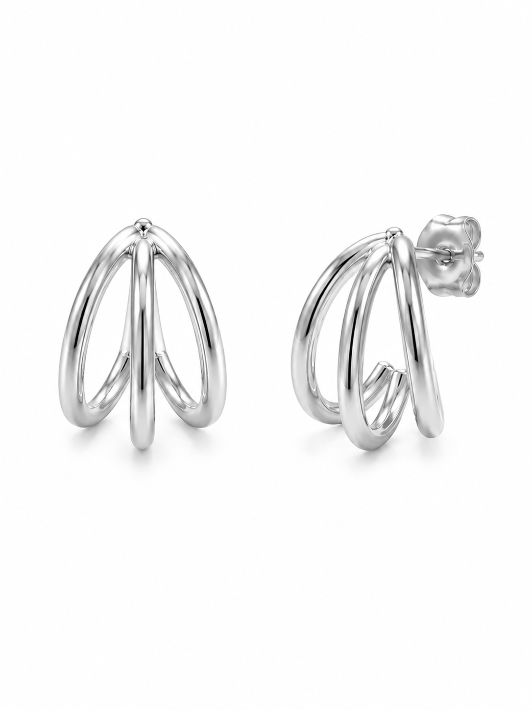 Pendientes Virel plateados con diseño de triple aro curvo BRAVATA