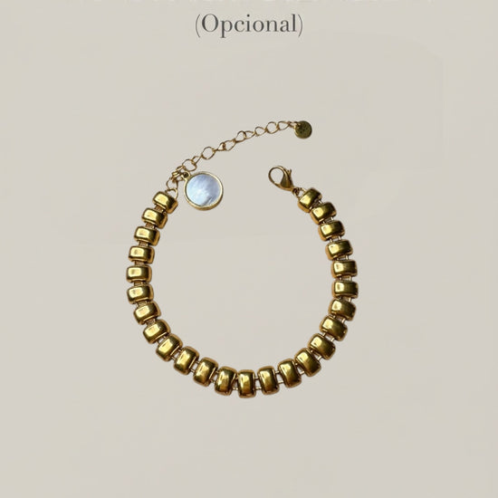 Pulsera dorada de bolas estilo minimalista con cápsula de recuerdos opcional Bravata