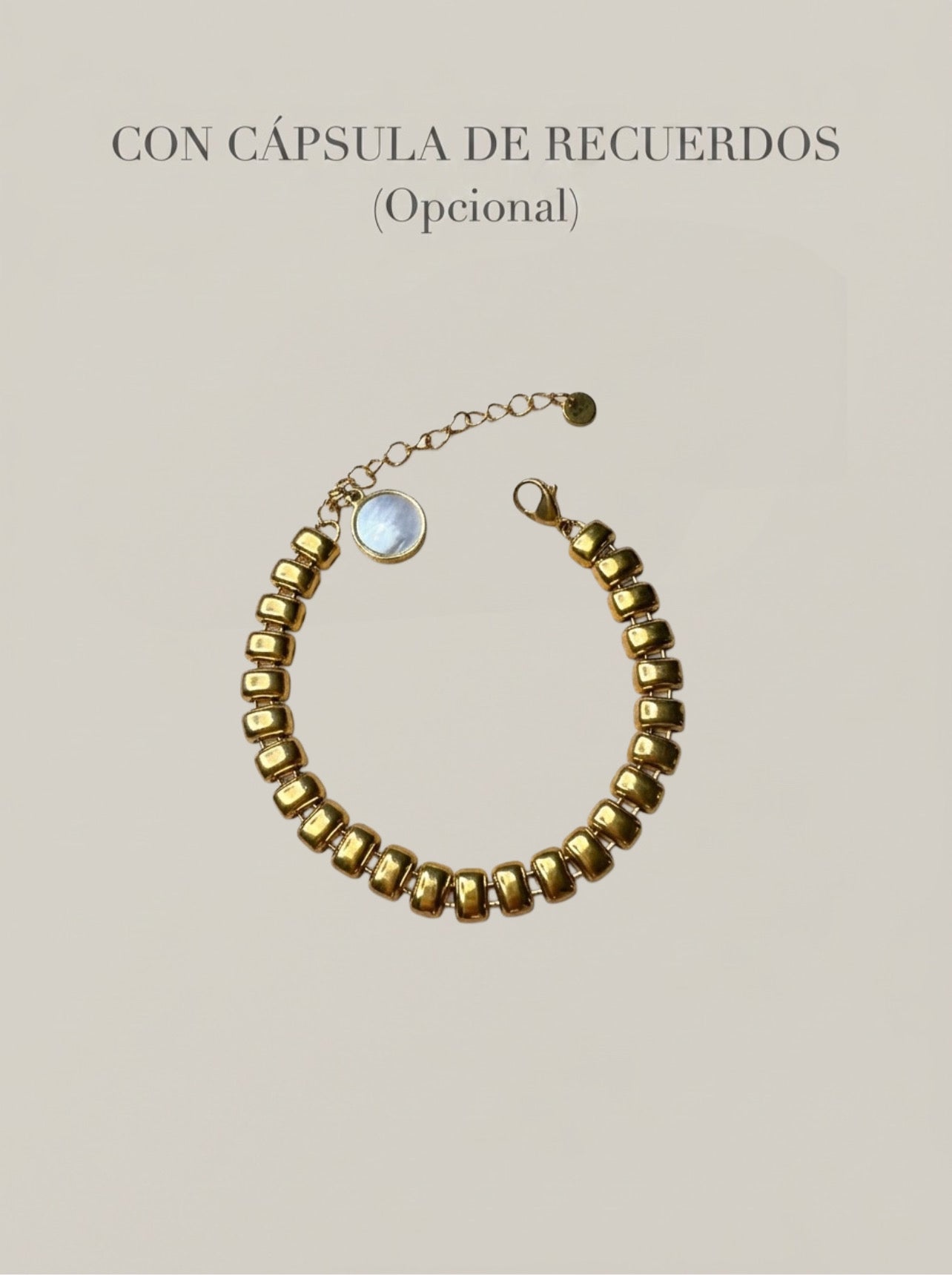 Pulsera dorada de bolas estilo minimalista con cápsula de recuerdos opcional Bravata