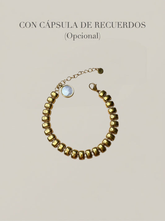 Pulsera dorada de bolas estilo minimalista con cápsula de recuerdos opcional Bravata
