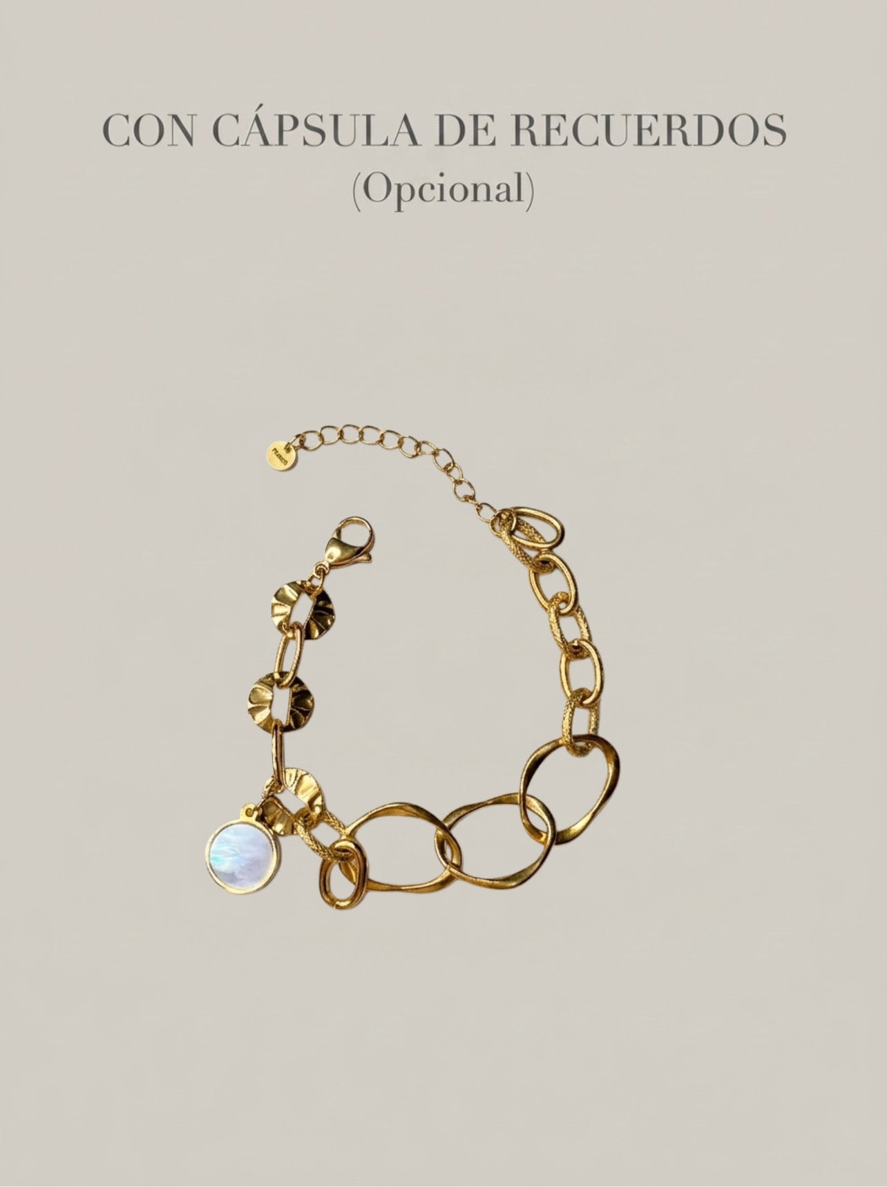 Pulsera dorada de eslabones minimalistas con cápsula de recuerdos opcional Bravata