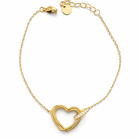 Pulsera de corazón dorada con circonitas