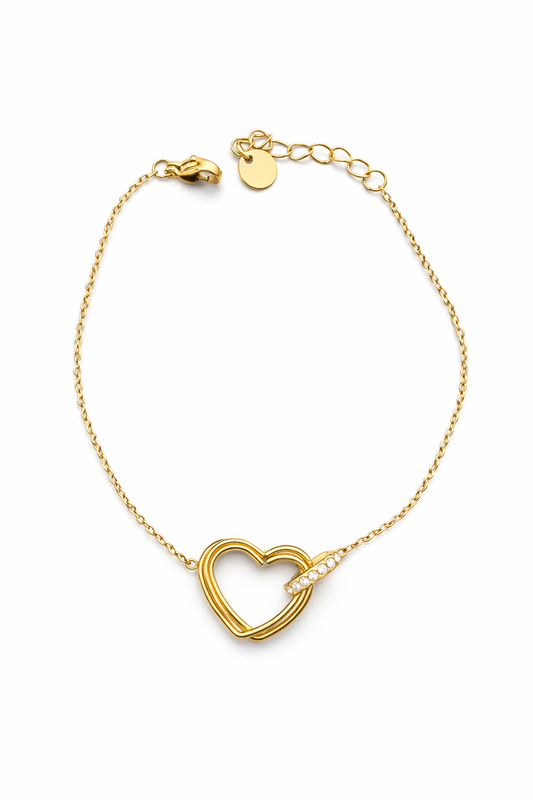 Pulsera de corazón dorada con circonitas