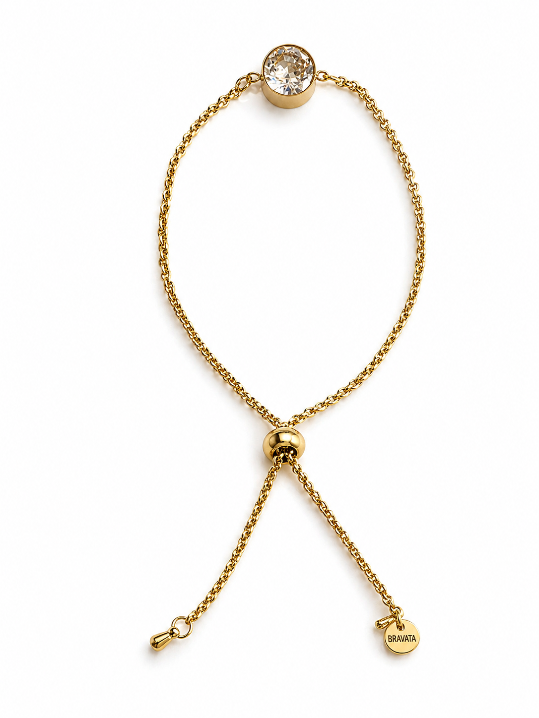 Pulsera dorada ajustable con circonita brillante diseño minimalista elegante Bravata
