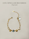 Pulsera dorada con eslabones y piedras decorativas con cápsula de recuerdos opcional Bravata