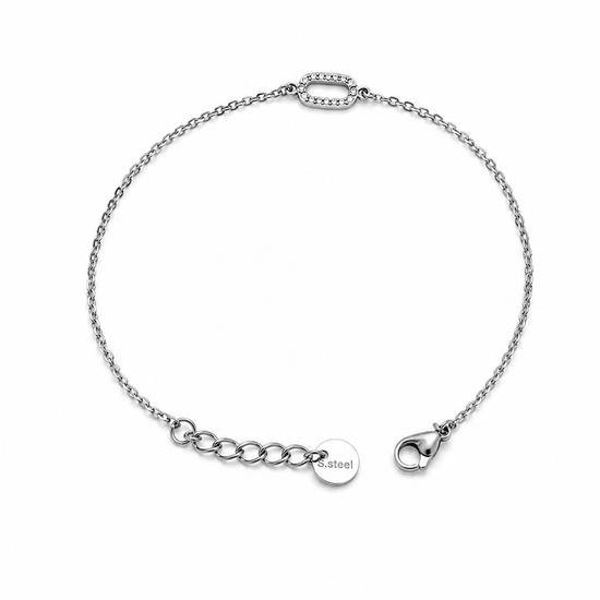 Pulsera Eslabón plateada de cadena fina con motivo ovalado de circonitas de BRAVATA.