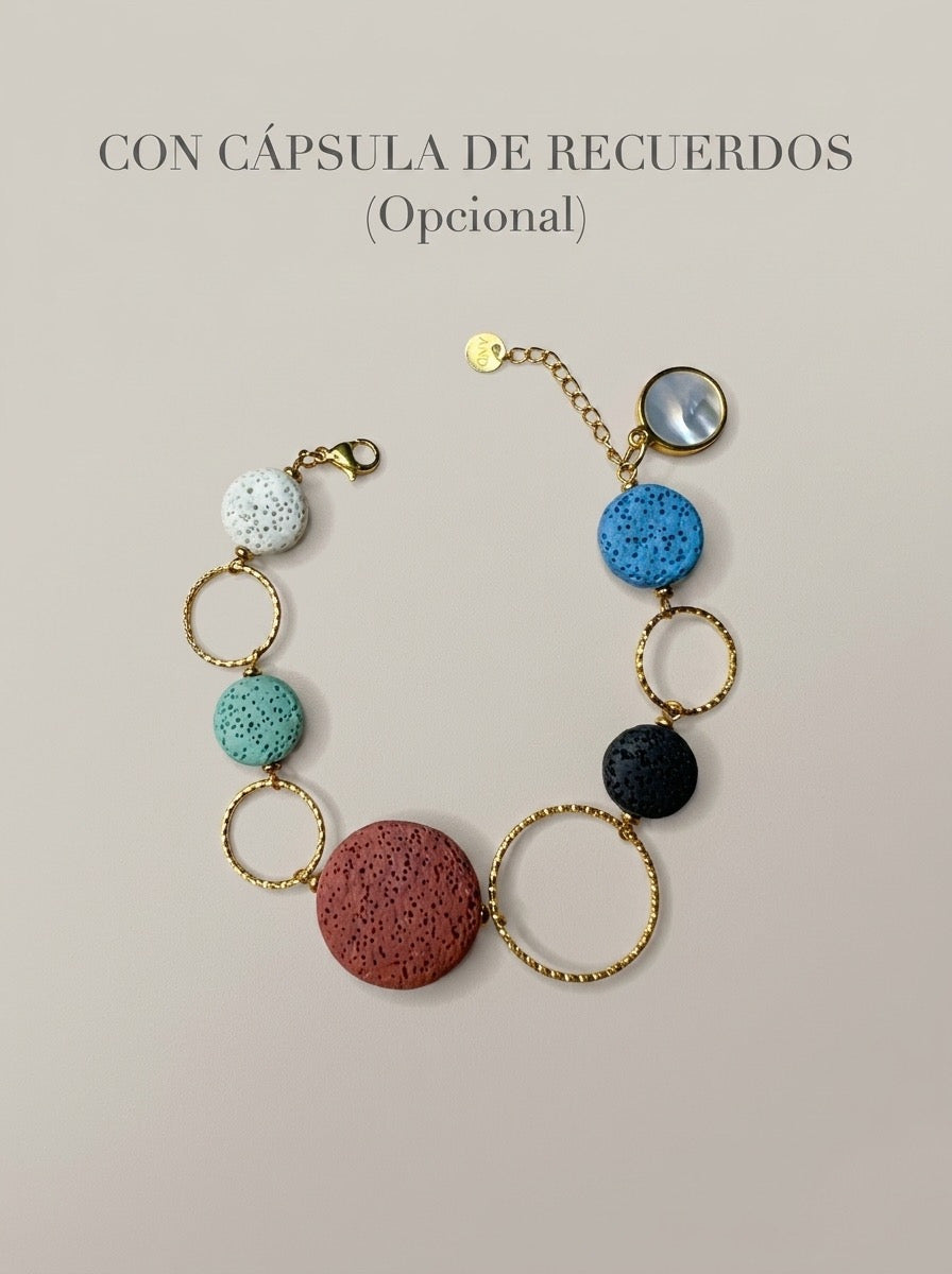 Pulsera multicolor con piedras volcánicas y cápsula de recuerdos opcional Bravata
