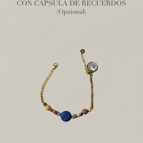 Pulsera terra lava con piedras volcánicas y cápsula de recuerdos opcional Bravata