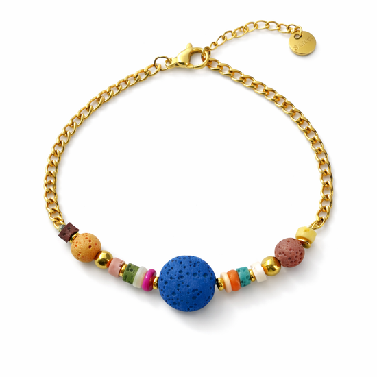 Pulsera dorada con piedras volcánicas de colores