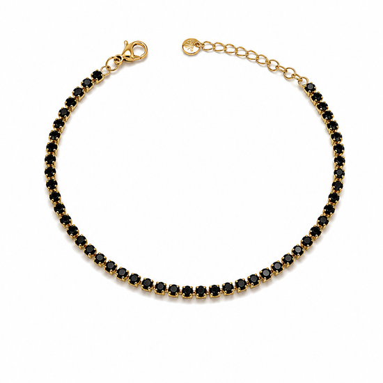 Pulsera Ruby dorada con una fila de circonitas negras y cierre ajustable de BRAVATA.