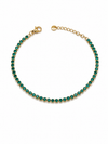 Pulsera Ruby dorada con una fila de circonitas verdes y cierre ajustable de BRAVATA.